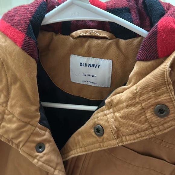 Hooded canvas flannel-lined workwear shirt jacket for boys old navy - Picture 2 of 6